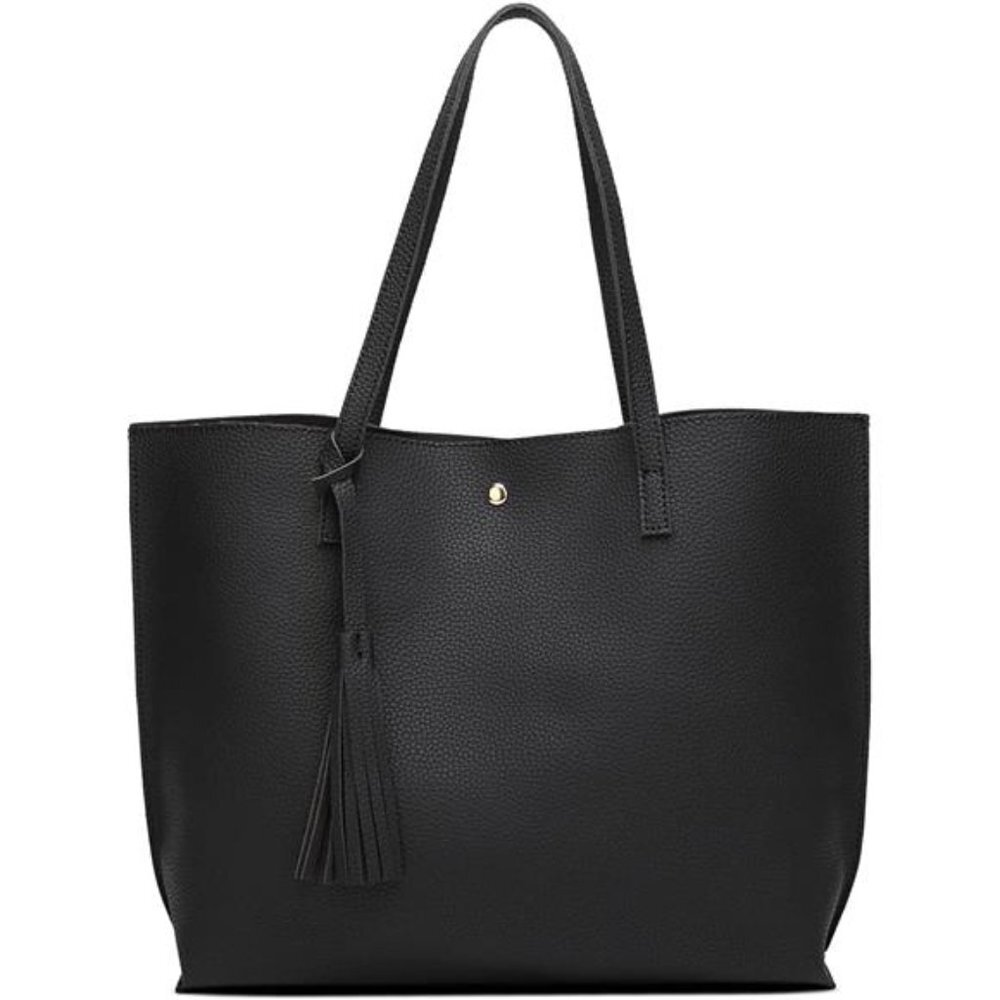 Women's Soft Faux Leather Tote Shoulder Bag, Big Capacity Tassel Handbag